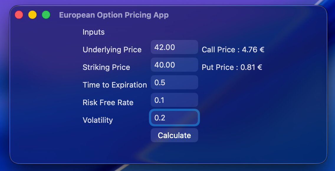 Preview of the interface of the application